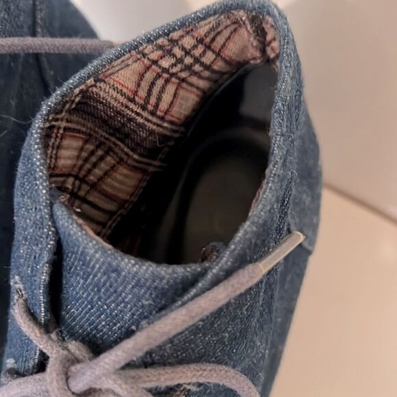 Forever 21 Size 5.5 Western Boho Streetwear Denim Lace Up Wedge Ankle Boots - Picture 3 of 5